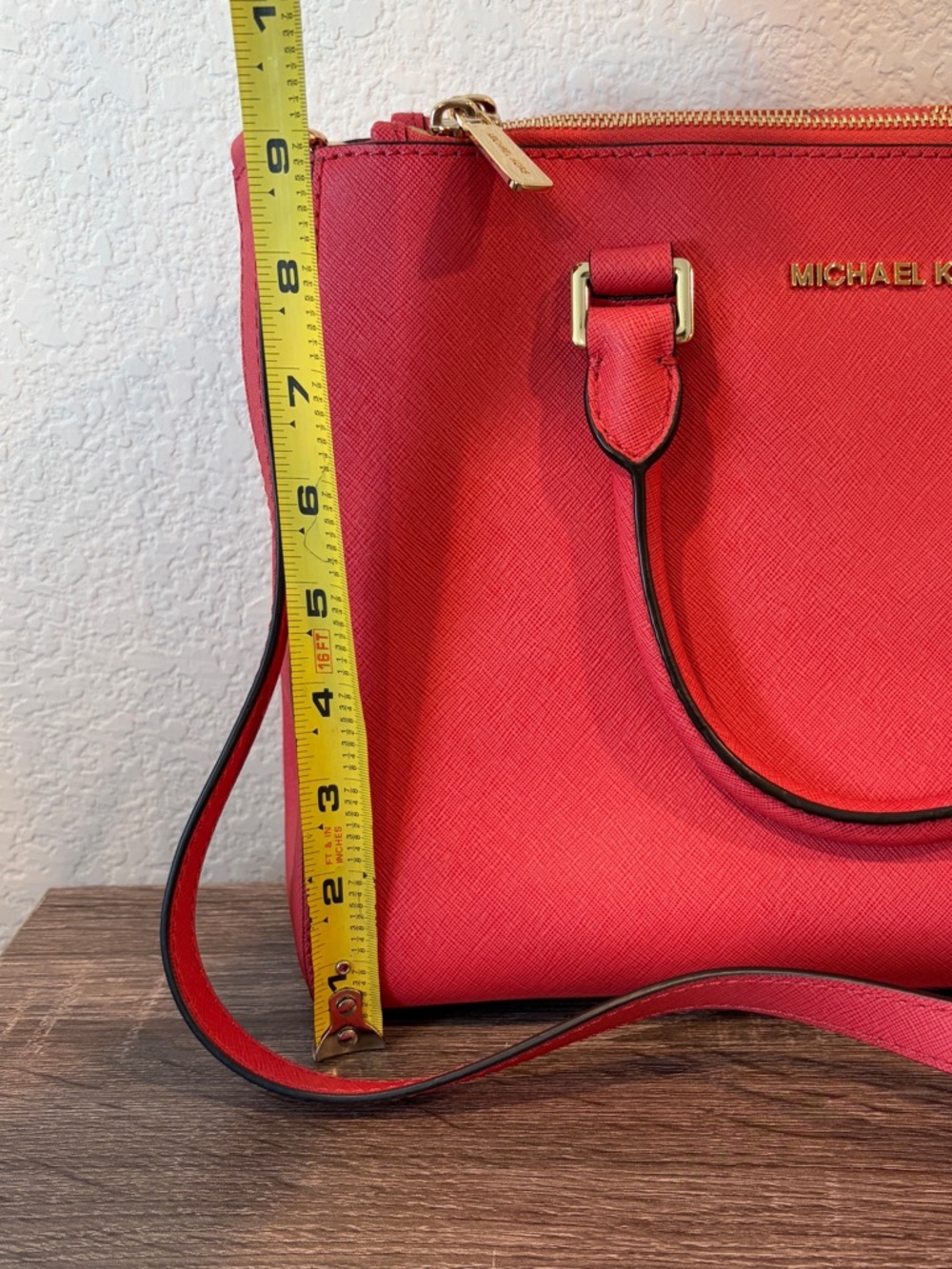 Michael Kors Women’s Watermelon Pink Saffiano Leather Medium Sutton Satchel - Picture 13 of 13